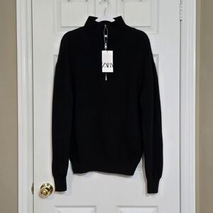 ***SOLD*** Zara Men's Ribbed Quarter Zip-Up Sweater ~ XL ~ Black ~ NWT ~